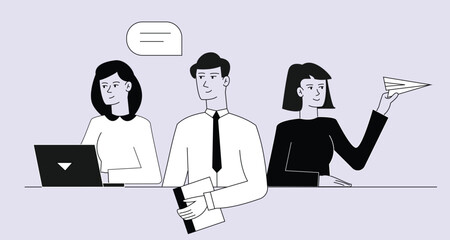 Group of business people working together on teamwork meeting in corporate office. Vector illustration 