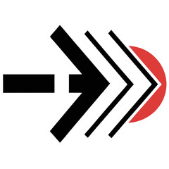 Graphic of a black arrow with three bold lines pointing right, partially overlapping a red circle