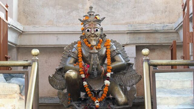 hindu deity Garuda Brass made at temple from flat angle