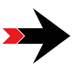 A stylized black arrow with a red cutout detail pointing right on a white background