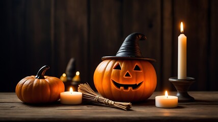 halloween pumpkin and candle