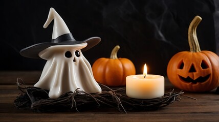halloween pumpkin and candle