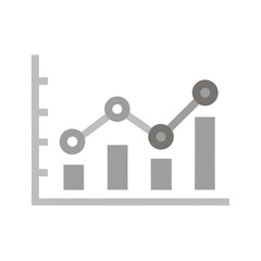 A grayscale icon of a line chart with trend line and bar elements indicating growth