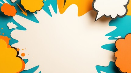 Colorful comic-style explosion background with speech bubbles and empty space for your text or design.