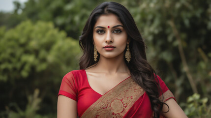 Naklejka premium Portrait of a model in sari in outdoor 