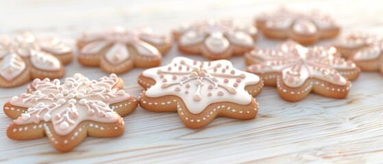 Deliciously decorated snowflake cookies, perfect for festive occasions and holiday celebrations, showcasing intricate icing designs.