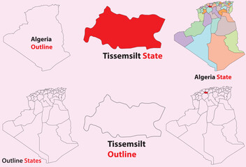 Tissemsilt map vector of Algeria, Tissemsilt line map, Tissemsilt with city map, Tissemsilt outline map