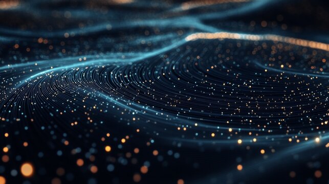 A highly detailed 3D scatter plot with data points hovering in space, connected by lines, symbolizing the intersection of technology and data analysis.