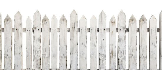 Fototapeta premium White wooden fence set against a white background Object includes a clipping path. Copy space image. Place for adding text and design