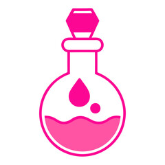 a simple, stylized illustration of a potion bottle. The bottle is round with a narrow neck and a hexagonal stopper on top. It is outlined in bright pink, and the lower half of the bottle 