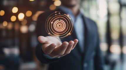 Businessman with Virtual Target: Success and Goal Setting.