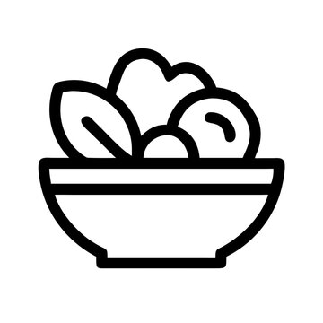 recommend clip art: a simple black and white line drawing of a bowl of salad. The bowl is depicted with a thick outline, and inside it, there are stylized representations of salad ingredients