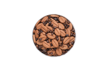 PNG,Cookies in a bowl with coffee beans, isolated on white background