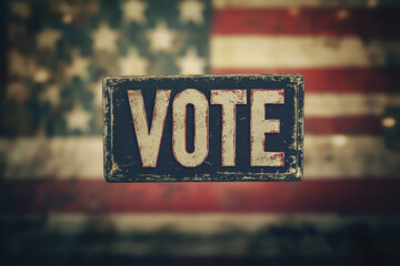 Vote Text Overlaying American Flag