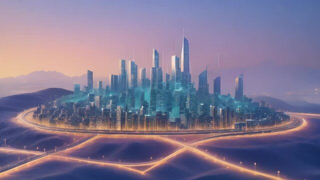 "Futuristic Cityscape at Dusk"