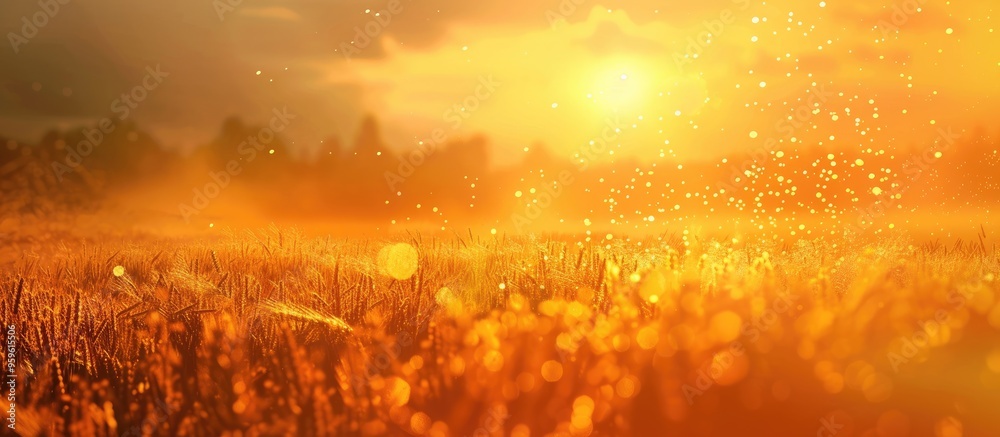 Poster wheat field at sunset with a blurred vintage background. copy space image. place for adding text and