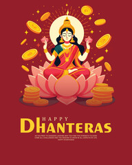 Happy Dhanteras with devi lakshmi social media post banner template

