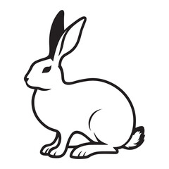 Silhouette rabbit or bunny animal black color, Rabbit sitting on the ground silhouette black color vector art illustration