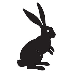 Silhouette rabbit or bunny animal black color, Rabbit sitting on the ground silhouette black color vector art illustration