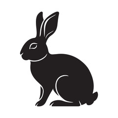 Silhouette rabbit or bunny animal black color, Rabbit sitting on the ground silhouette black color vector art illustration