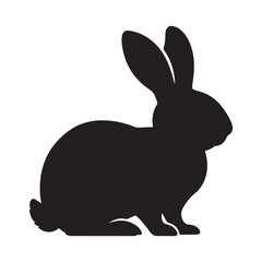 Silhouette rabbit or bunny animal black color, Rabbit sitting on the ground silhouette black color vector art illustration