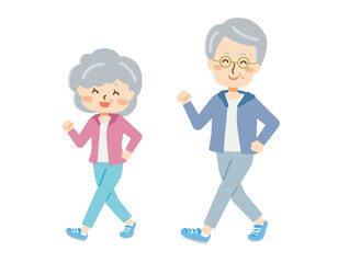 ウォーキングする老夫婦