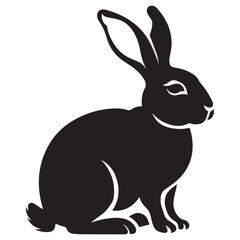 Silhouette rabbit or bunny animal black color, Rabbit sitting on the ground silhouette black color vector art illustration