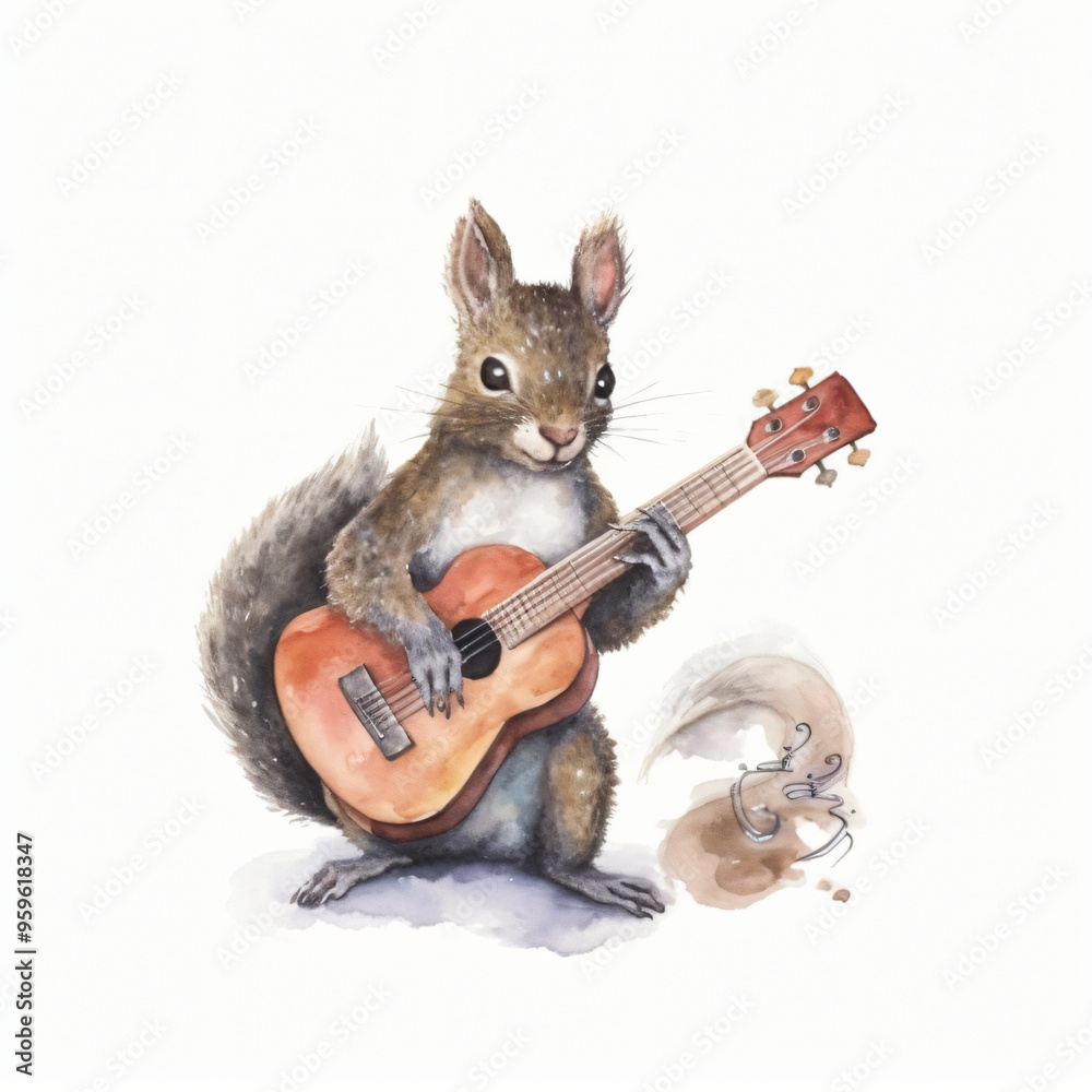 Wall mural Baby Eichhörnchen spielt akustische Gitarre