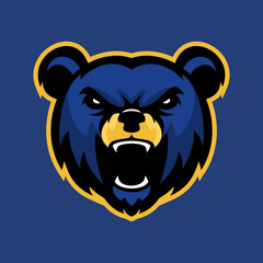 Fierce blue bear head mascot logo, perfect for a sports team or brand identity.