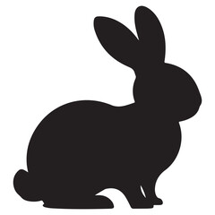 Silhouette rabbit or bunny animal black color, Rabbit sitting on the ground silhouette black color vector art illustration