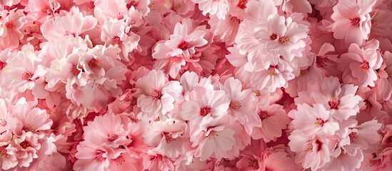 Fototapeta premium Full frame image showcasing the texture of pink sakura blossoms. Copy space image. Place for adding text and design