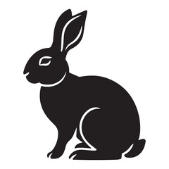 Silhouette rabbit or bunny animal black color, Rabbit sitting on the ground silhouette black color vector art illustration
