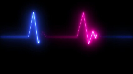 Heart beat pulse line animation. Guidance by bright neon lights. 4k video. black background. 