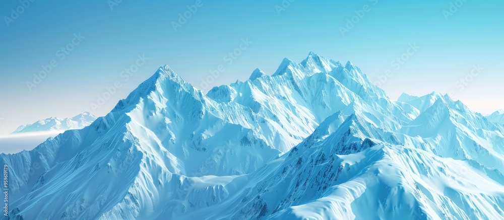 Wall mural Mountain landscape at high altitude beneath a blue sky. Copy space image. Place for adding text and design