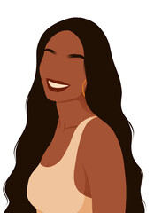 Illustration of a Black woman with wavy hair, showcasing natural beauty and elegant style, ideal for beauty, fashion, and lifestyle content.