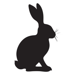 Silhouette rabbit or bunny animal black color, Rabbit sitting on the ground silhouette black color vector art illustration