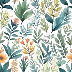 Fototapeta premium seamless Watercolor Pattern using botanical elements.