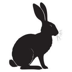 Silhouette rabbit or bunny animal black color, Rabbit sitting on the ground silhouette black color vector art illustration