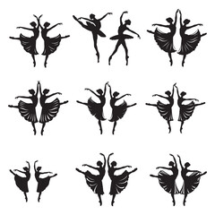 Ballerina silhouette Dancer isolated on white background. Vector female ballet dancer