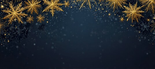 Navy Christmas background with snowflakes and gold sequins