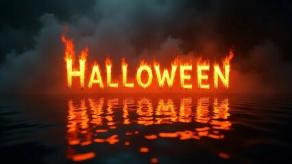 Fiery Halloween Text with Jack-o'-Lantern in Flames
