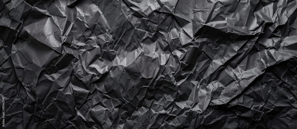 Poster crumpled black paper texture background creative design templates. copy space image. place for addin