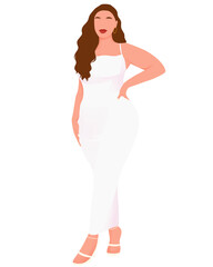 Illustration of a plus-size woman showcasing bold fashion and confidence, perfect for fashion, beauty, and lifestyle content.