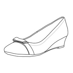 Women's Wedge Sandal with clossed toe design Line art,Technical sketch hand drawing outline vector doodle illustration side isometric 3D view isolated on white background