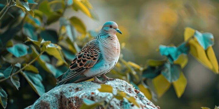Small Dove with Distinctive Black and White Stripes and a Blue-Gray Face - Powered by Adobe
