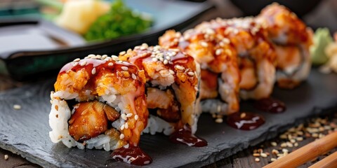 Sushi Chicken Drizzled with Barbecue Sauce