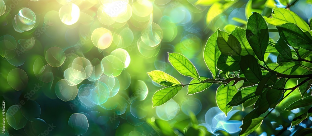 Poster blue with green bokeh background. copy space image. place for adding text and design