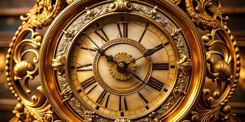 A stunning snapshot of a vintage timepiece features intricate gold-plated Roman numerals, worn hints of age, and a soft focus for a touch of nostalgia.