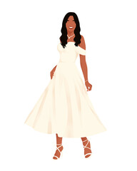 Illustration of a Black woman in a white dress, radiating elegance and style, perfect for fashion, beauty, and lifestyle content