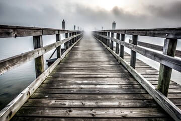 Fototapeta premium Foggy Pier with Creaking Wooden Planks